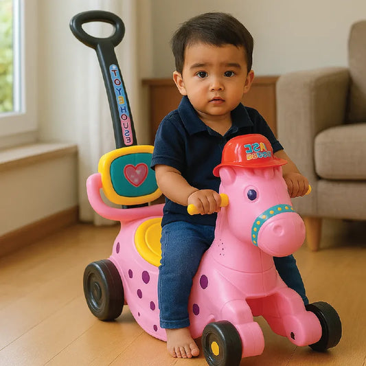Kids Horse Style Ride-On Toy Push Ride with Safety Handle & Cartoon Design