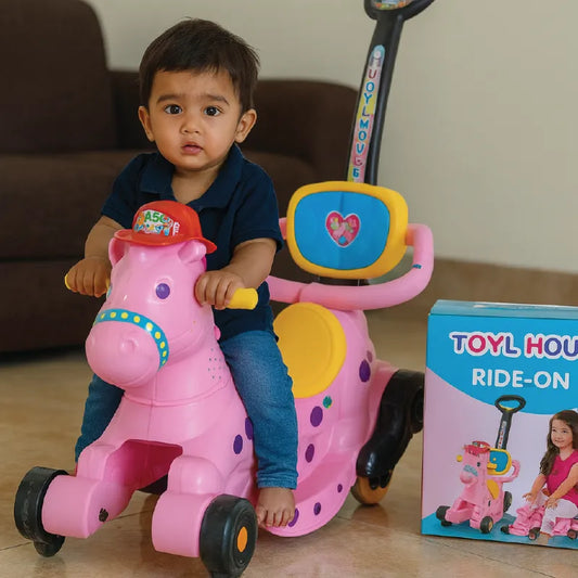 Kids Horse Style Ride-On Toy Push Ride with Safety Handle & Cartoon Design