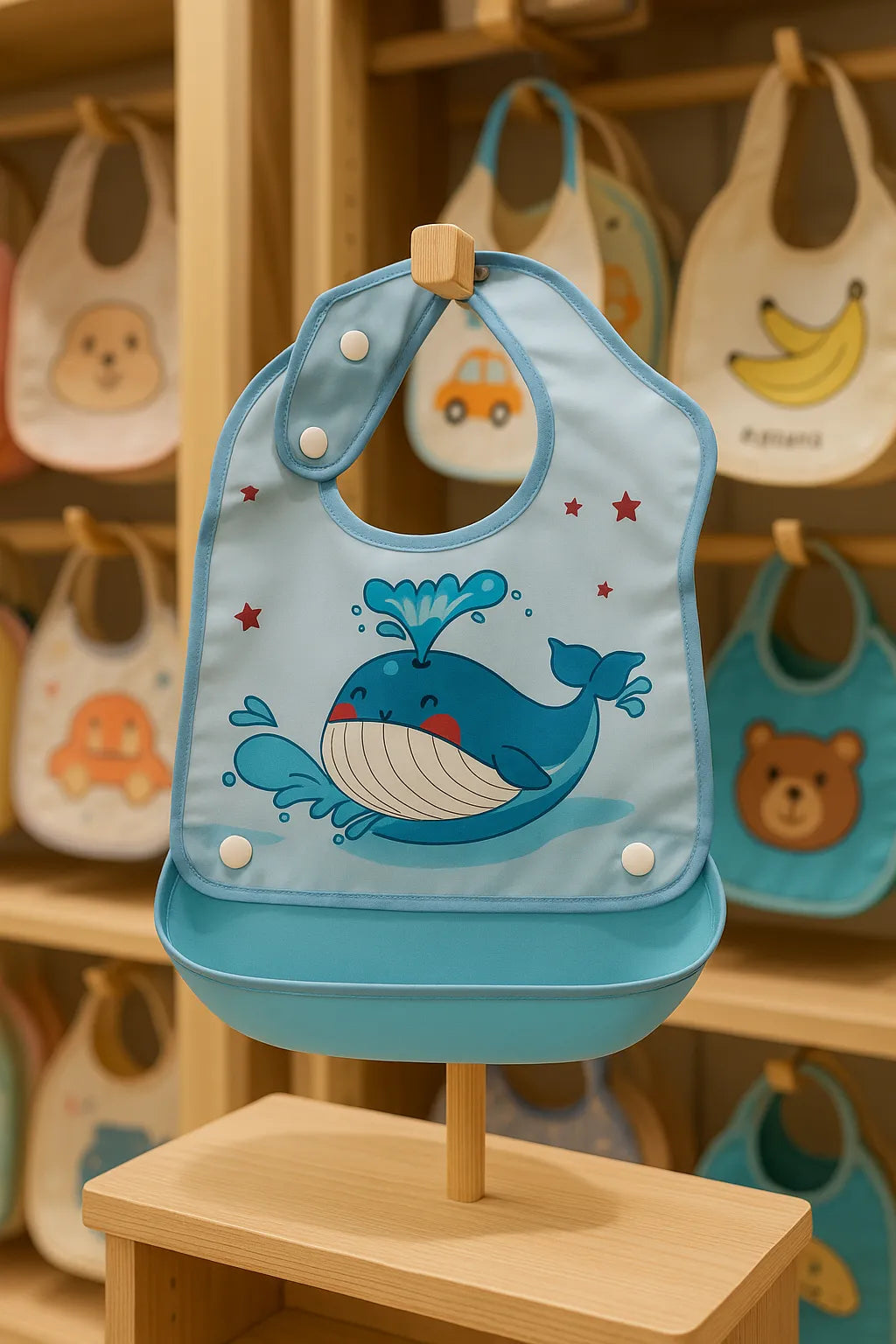 Baby bib with whale design 
