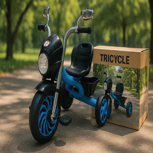 Harley-Style Tricycle for Kids – Sturdy & Stylish Ride (Black & Blue)