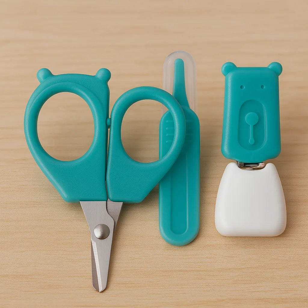 Turquoise children's scissors with a matching clip 