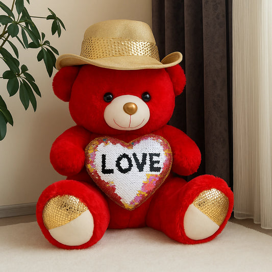 Giant Red Teddy Bear with Golden Hat & Love Heart Pillow 80 – 100 cm Soft Plush Toy