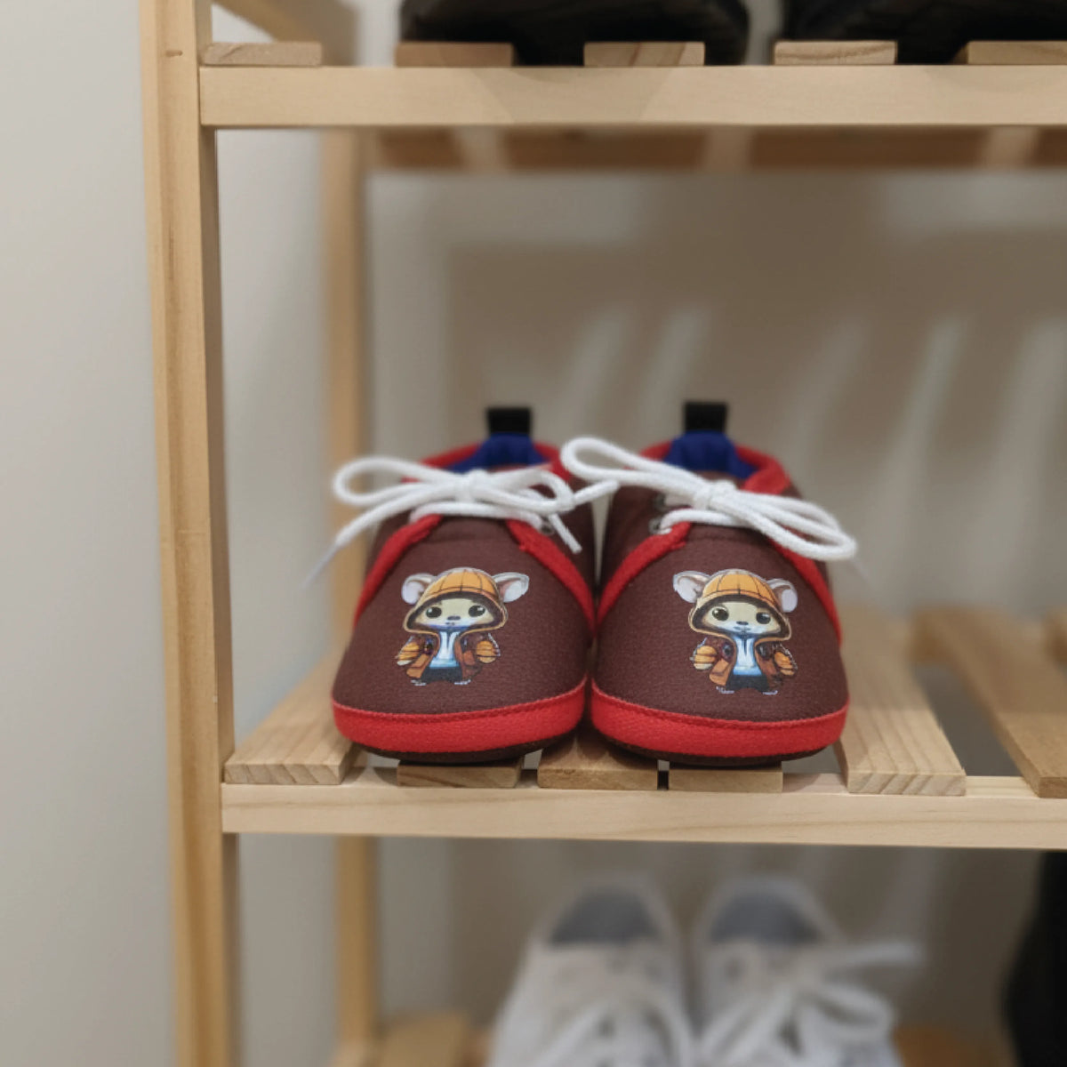Adorable Cartoon Character Kids Sneakers  Red & Brown
