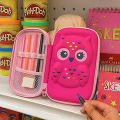 Owl Design Pencil Case  Cute Pink Zipper Pouch for Kids