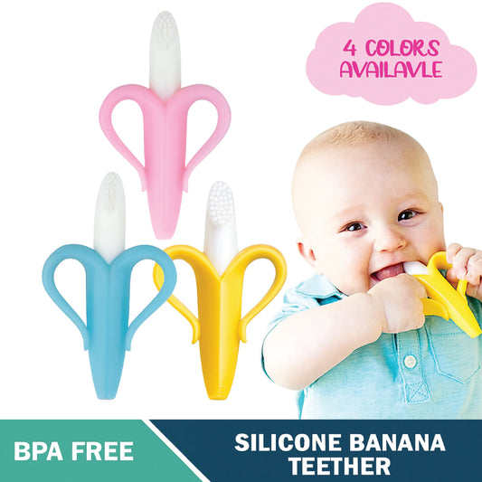 Hada Bear Banana Silicone Teether – BPA-Free Soothing Toy for Babies (3M+)
