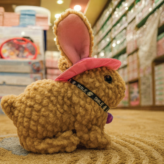 Fluffy Bunny Plush Toy with Hat – Soft Cuddly Stuffed Animal for Kids
