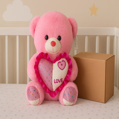 Soft Pink Teddy Bear with Heart Cushion (40–60 cm) – Perfect Love Gift
