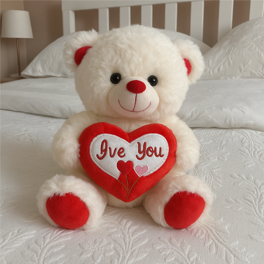 White Teddy Bear with Red Heart Plush Toy (40–60 cm) – “Love You” Gift