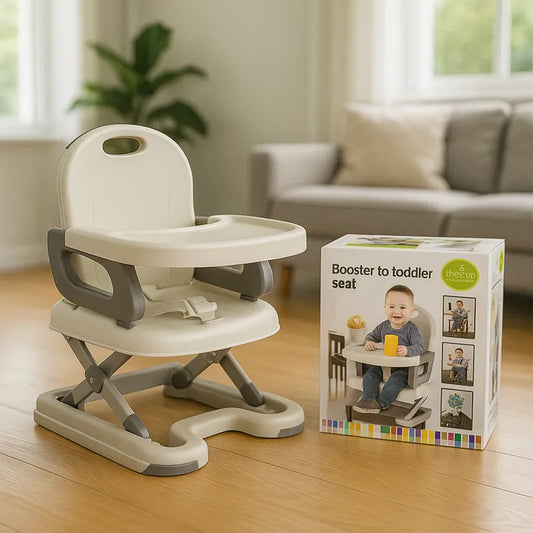 Booster to Toddler Seat  Adjustable Baby Feeding Chair with Tray & Safety Belt