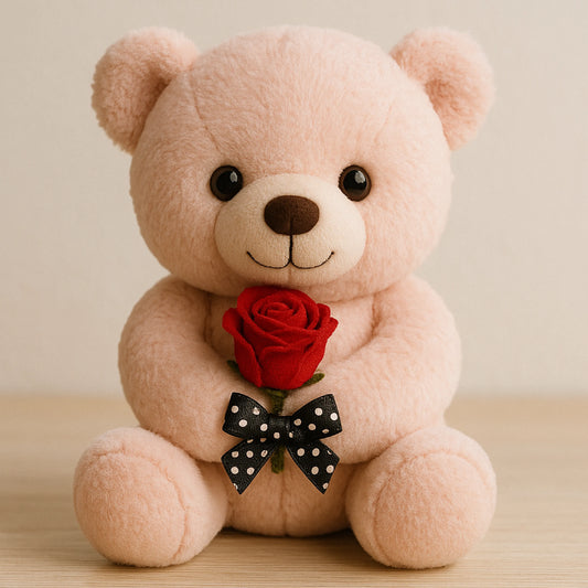Cute Teddy Bear Holding Red Rose (25–35 cm) – Romantic Plush Gift for Special Occasions