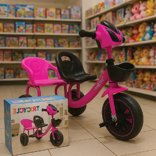 Two-Seater Tricycle for Kids – Dual Seat Design with Storage Basket – Pink
