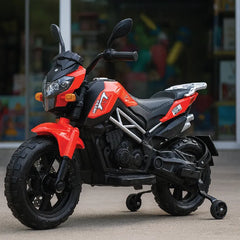 Kids Electric Ride-On Sports Bike – Rechargeable Battery Motorcycle with LED Lights, Training Wheels & Music (Red & Black, Ages 3–8 Years)
