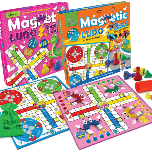 2 in 1 Magnetic Ludo and Snakes &amp; Ladder Board Game – Family Fun Set with Coins & Dice