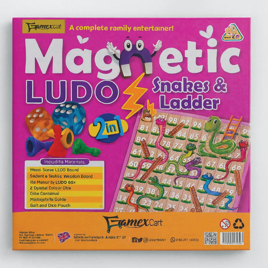 2 in 1 Magnetic Ludo and Snakes &amp; Ladder Board Game – Family Fun Set with Coins & Dice