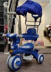 Baby Carriage Style Tricycle with Safety Canopy & Parent Push Handle – Kids Ride-On (Blue)