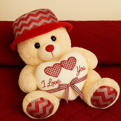 Valentine Teddy Bear with Heart & Hat (40–60 cm) – Soft Plush Gift for Love