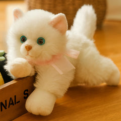 White Plush Cat Toy with Pink Ribbon (25–35 cm) – Cute Stuffed Kitty Gift