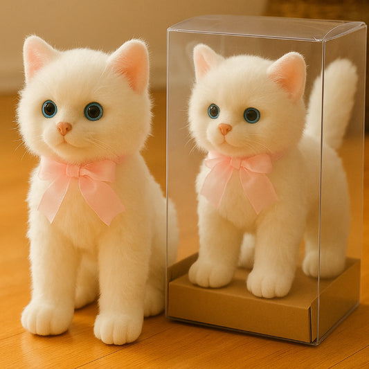 White Plush Cat Toy with Pink Ribbon (25–35 cm) – Cute Stuffed Kitty Gift
