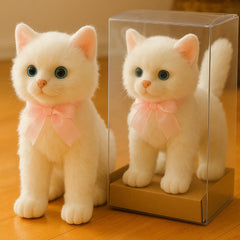 White Plush Cat Toy with Pink Ribbon (25–35 cm) – Cute Stuffed Kitty Gift