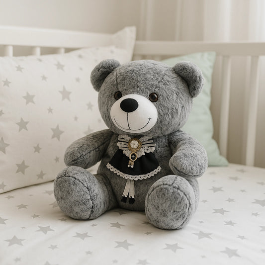 Gray Teddy Bear Plush with Bow & Lace Outfit (40–60 cm) – Cute Gift Toy