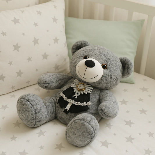 Gray Teddy Bear Plush with Bow & Lace Outfit (40–60 cm) – Cute Gift Toy
