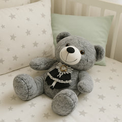 Gray Teddy Bear Plush with Bow & Lace Outfit (40–60 cm) – Cute Gift Toy