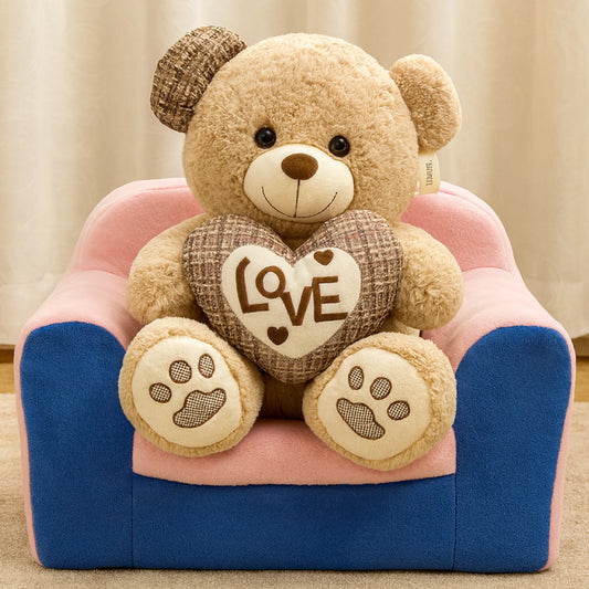 Brown Teddy Bear with LOVE Heart Cushion (60–80 cm) – Plush Gift for Kids & Couples