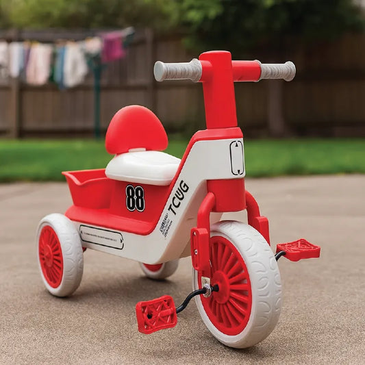 TCUG Kids Tricycle – Durable Plastic Ride-On Bike for Toddlers (Red & White, Ages 3–7)