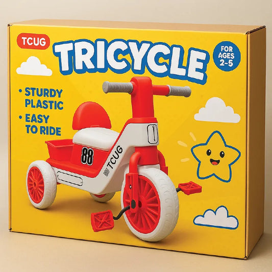 TCUG Kids Tricycle – Durable Plastic Ride-On Bike for Toddlers (Red & White, Ages 3–7)