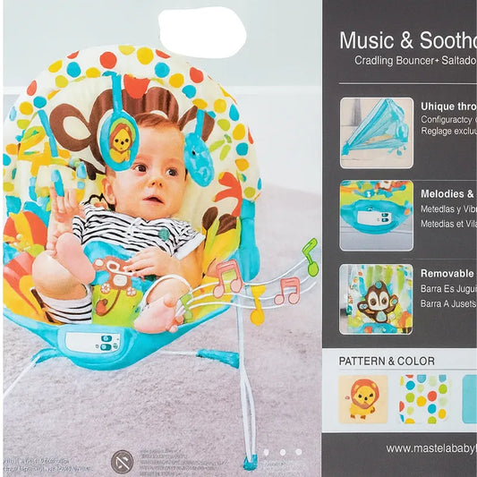 Music & Soothing Baby Cradling Bouncer – Vibrating Infant Seat with Toy Bar & Melodies