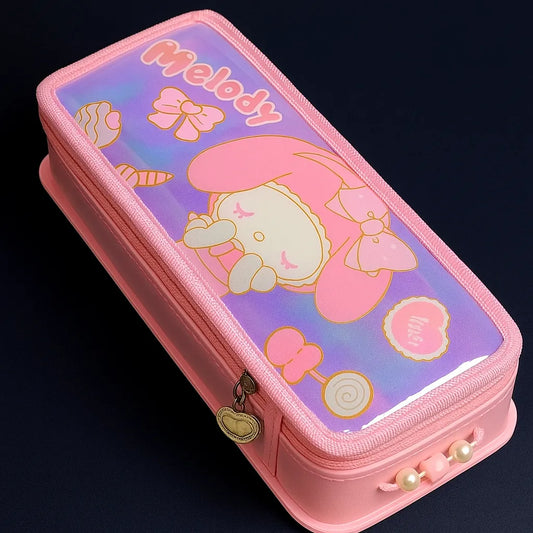 My Melody Cartoon Pencil Case – Pink Zipper Stationery Pouch for Kids