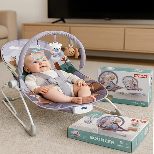 HuBaby Baby Bouncer Seat  Infant Rocker with Toy Bar & Soft Padded Fabric