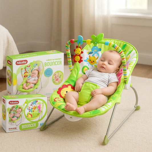 HiBaby Baby Bouncer Seat – Infant Rocker with Hanging Toy Bar & Soft Cushioned Fabric