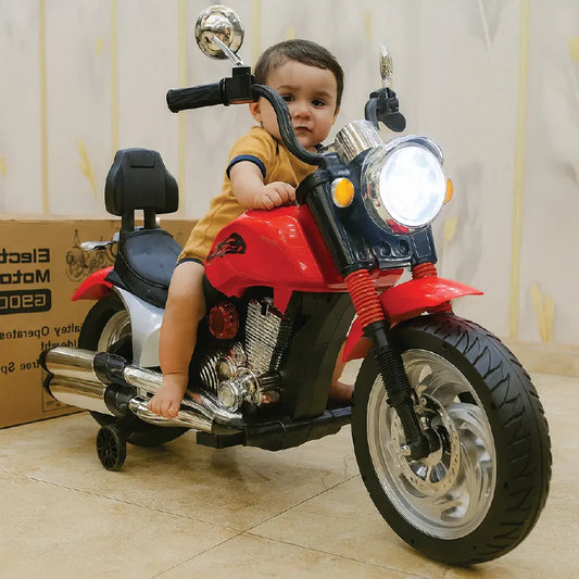 Kids Electric Ride-On Motorcycle – Rechargeable Battery Bike with LED Lights & Training Wheels (Red , Ages 3–8 Years)