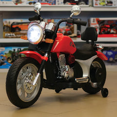 Kids Electric Ride-On Motorcycle – Rechargeable Battery Bike with LED Lights & Training Wheels (Red , Ages 3–8 Years)