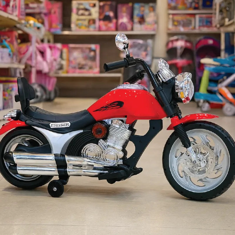 Kids Electric Ride-On Motorcycle – Rechargeable Battery Bike with LED Lights & Training Wheels (Red , Ages 3–8 Years)