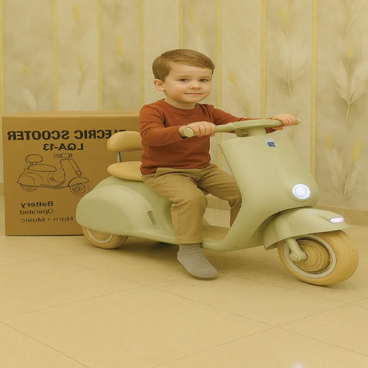 Kids Electric Scooter  Retro Ride-On with Rechargeable Battery, LED Headlight & Comfortable Seat( Ages 3–8 Years)