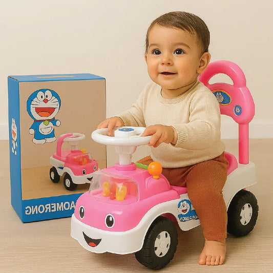 Kids Cartoon Ride-On Car – Push Toy for Toddlers with Steering Wheel & Storage