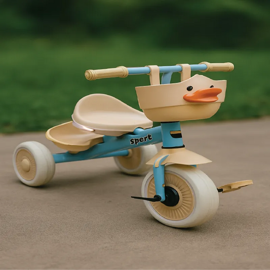 Cute Duck Face Tricycle for Toddlers – Fun & Safe Ride (Blue & Beige)