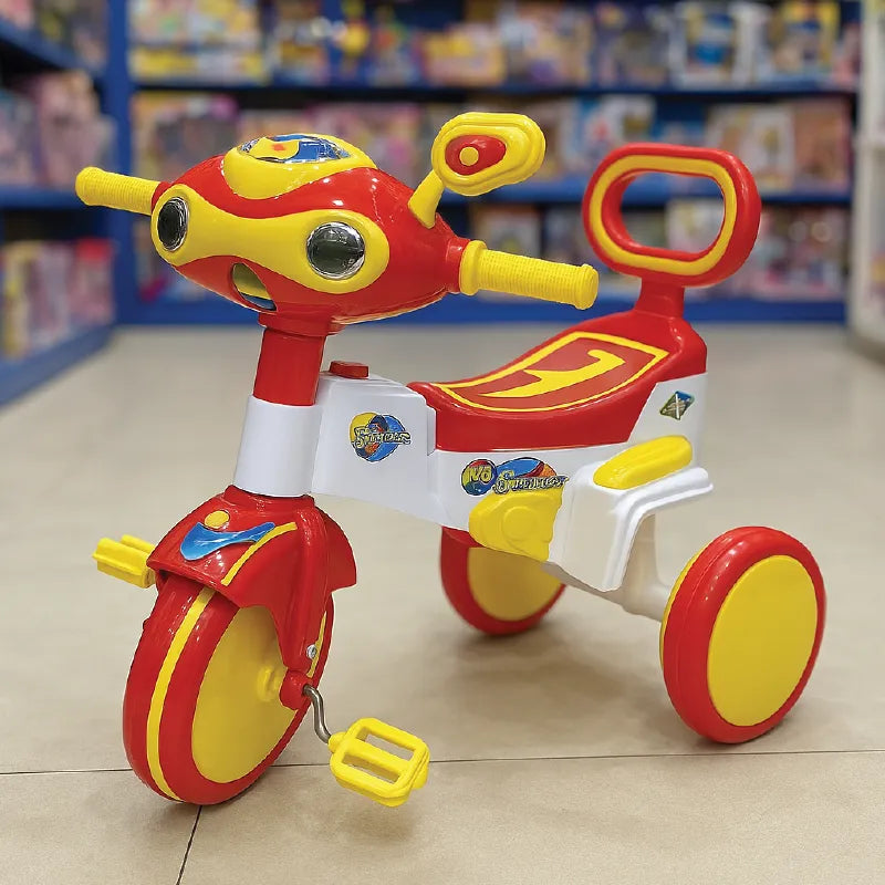 Cartoon Face Kids Tricycle with Bright Colors & Fun Design – Red & Yellow (3–7 Years)