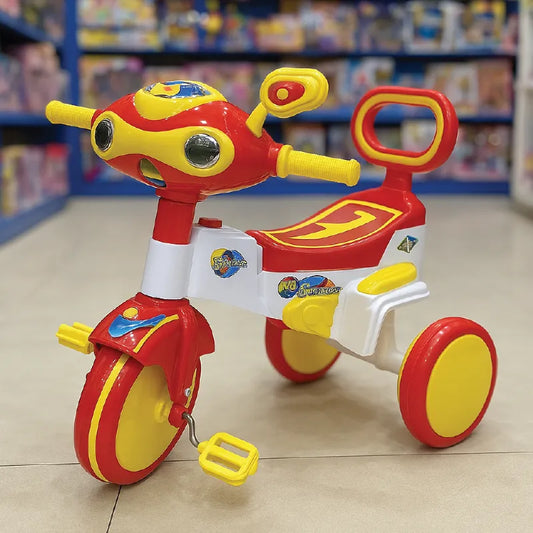 Cartoon Face Kids Tricycle with Bright Colors & Fun Design – Red & Yellow (3–7 Years)