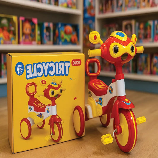 Cartoon Face Kids Tricycle with Bright Colors & Fun Design – Red & Yellow (3–7 Years)