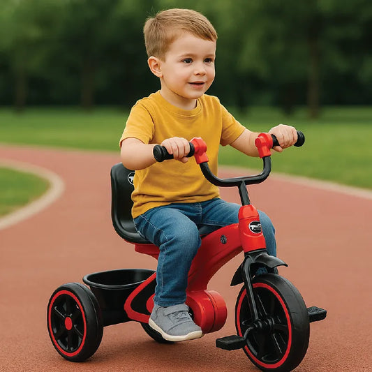 Kids Pedal Tricycle – Classic Ride-On with Wide Wheels & Comfortable Seat (Red & Black)