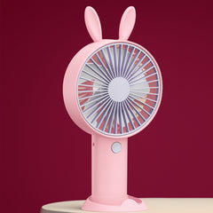 Cute Bunny Ear Mini Fan – Portable USB Rechargeable Desk & Handheld Fan (Pink)