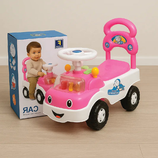 Kids Cartoon Ride-On Car – Push Toy for Toddlers with Steering Wheel & Storage