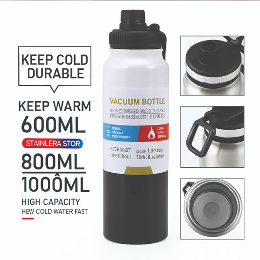 Vacuum Insulated Water Bottle – Hot & Cold Stainless Steel Sports Flask (600ml / 800ml / 1000ml)