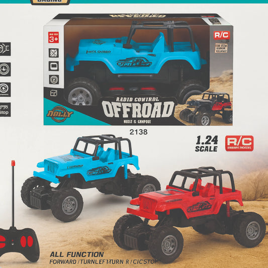 R/C Off-Road Jeep Car – 1:24 Scale Remote Control Monster Truck for Kids (Blue & Red)