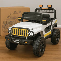 Kids White Jeep Style Electric Ride-On Car – 12V Battery Powered with Remote, LED Lights &amp; Big Wheels