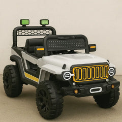 Kids White Jeep Style Electric Ride-On Car – 12V Battery Powered with Remote, LED Lights &amp; Big Wheels