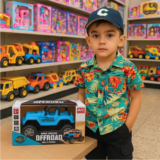 R/C Off-Road Jeep Car – 1:24 Scale Remote Control Monster Truck for Kids (Blue & Red)